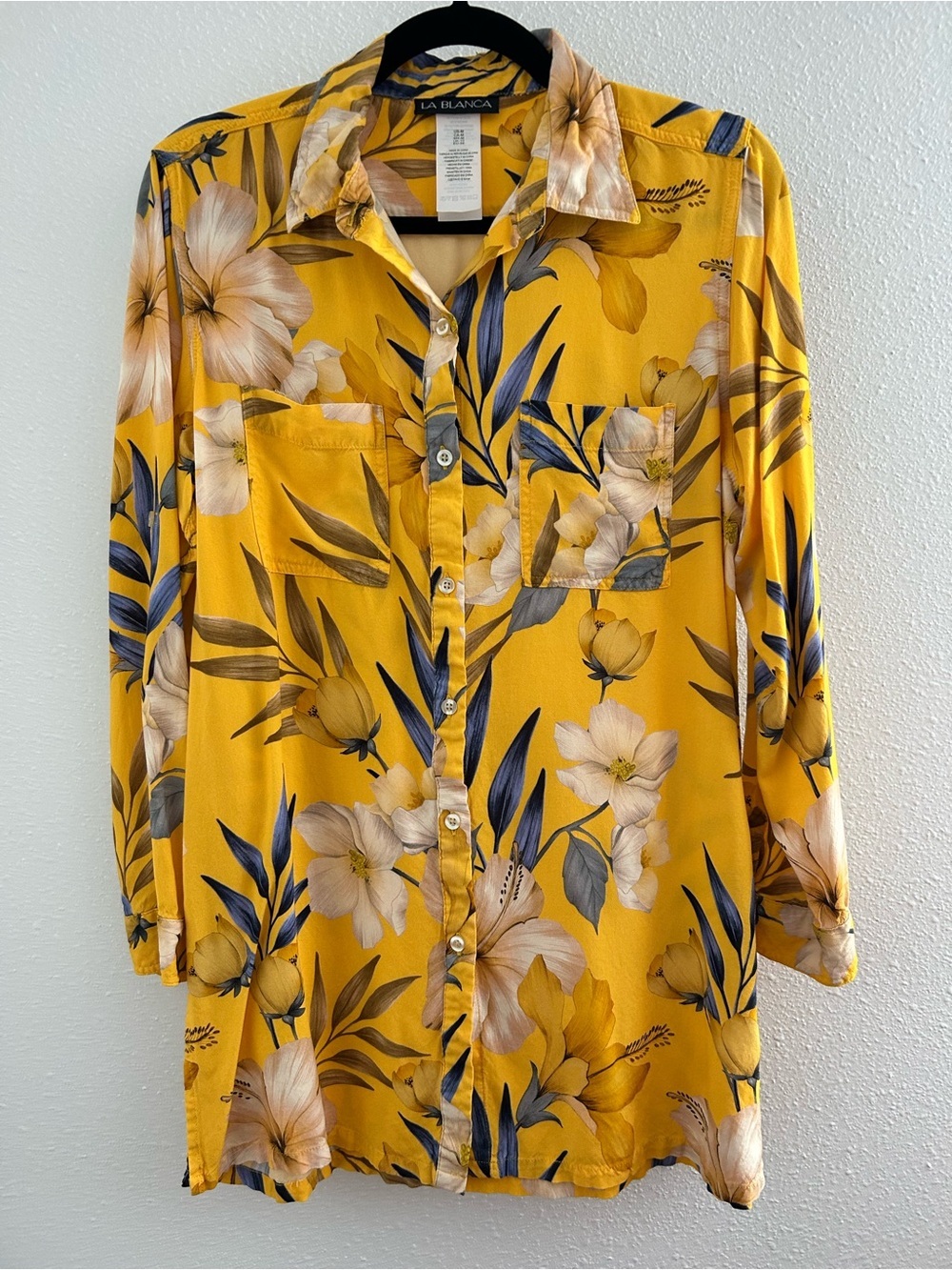 La Blanca Mustard Yellow Floral Button-Front Blouse